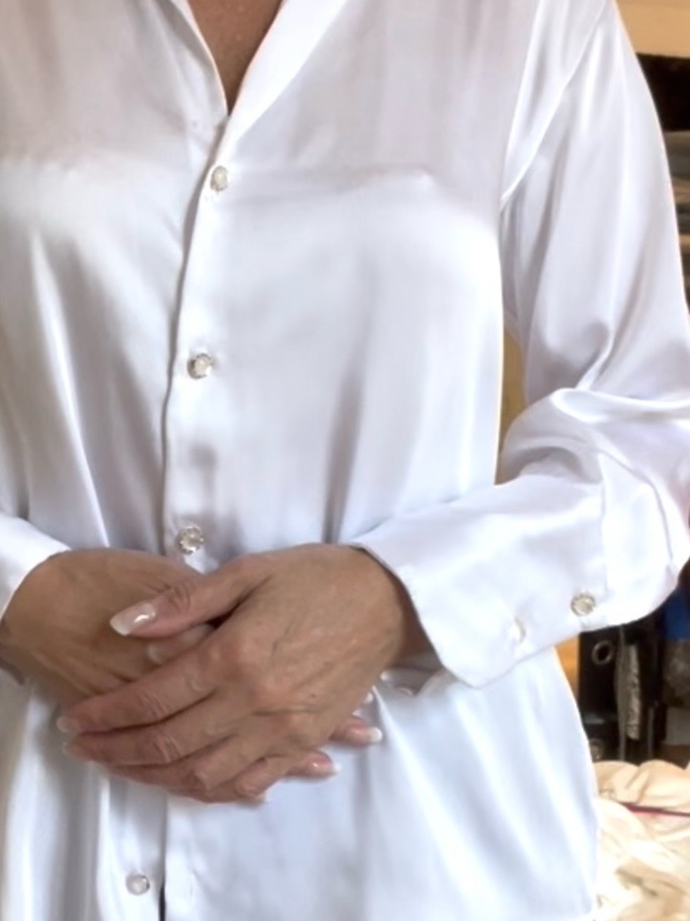 Zara White satin effect button down classic collar oversized shirt in size S